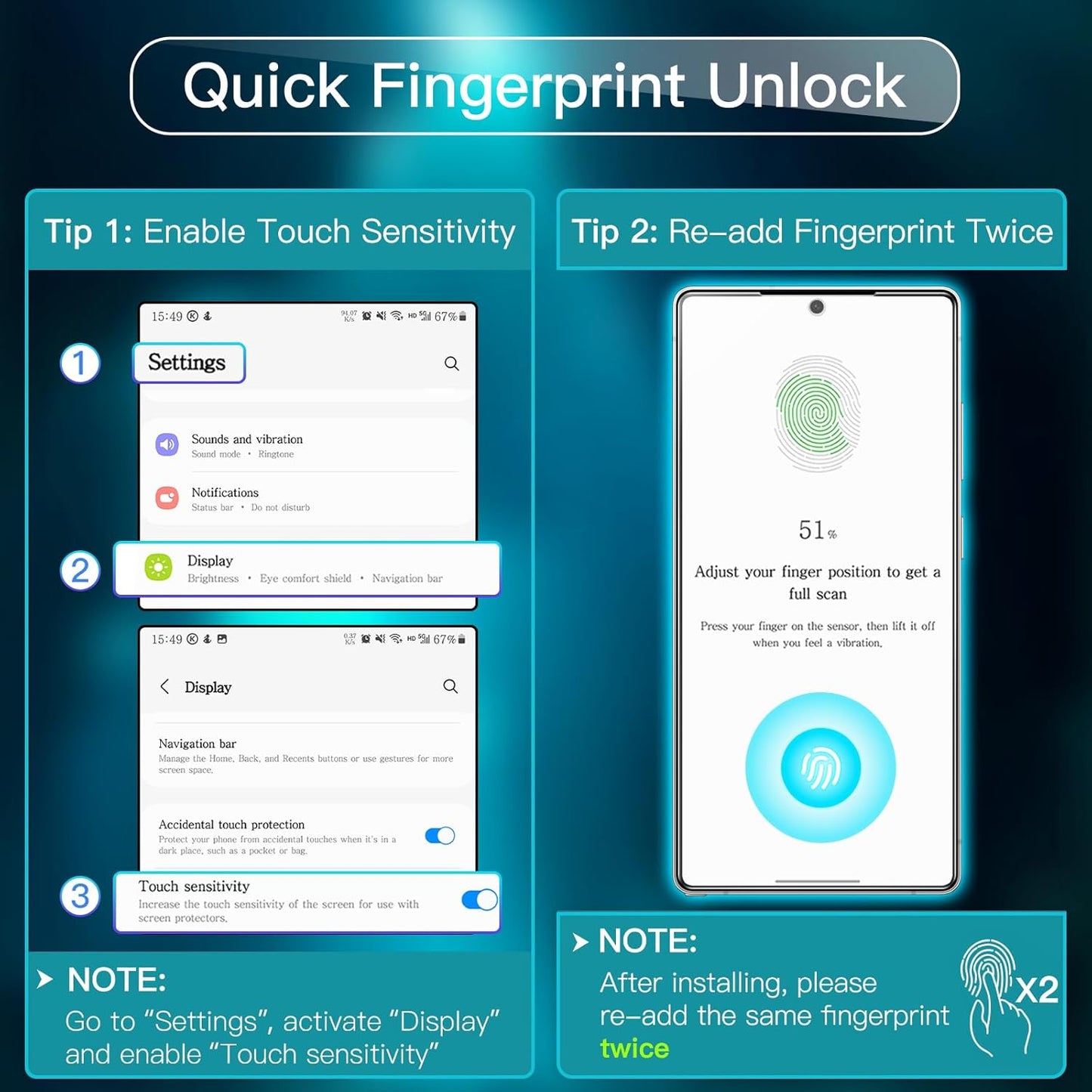 Screen Protector for Samsung Galaxy S25 Ultra 5G, Tempered Glass Film, Fingerprint ID Compatible, HD Clear