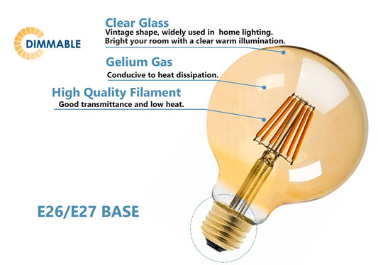 G80 LED Filament Bulb – Amber Glass Shell (4W, 2700K, E27) - thebens