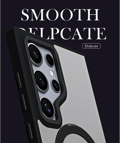 BECAQ Magnetic Cover for Samsung Galaxy S25 Ultra [Compatible with Ma'gsa'fe] [Military Grade Protection] Translucent Phone Cover for S25 Ultra (Clear Black