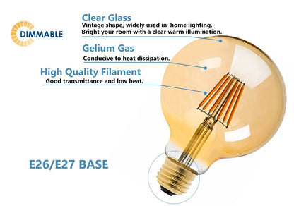G80 LED Filament Bulb – Amber Glass Shell (4W, 2700K, E27) - thebens