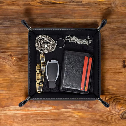 Foldable Decorative Leather Tray - ST1751 Black - thebens