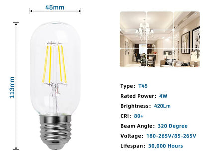 T45 LED Filament Bulb – Clear Glass Shell (6W, 2700K, E27) - thebens